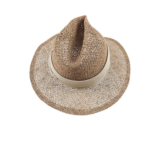 Chi Chi Collection Straw Fedora Hat Beige Band Size Small Medium Wide Brim - Picture 6 of 9